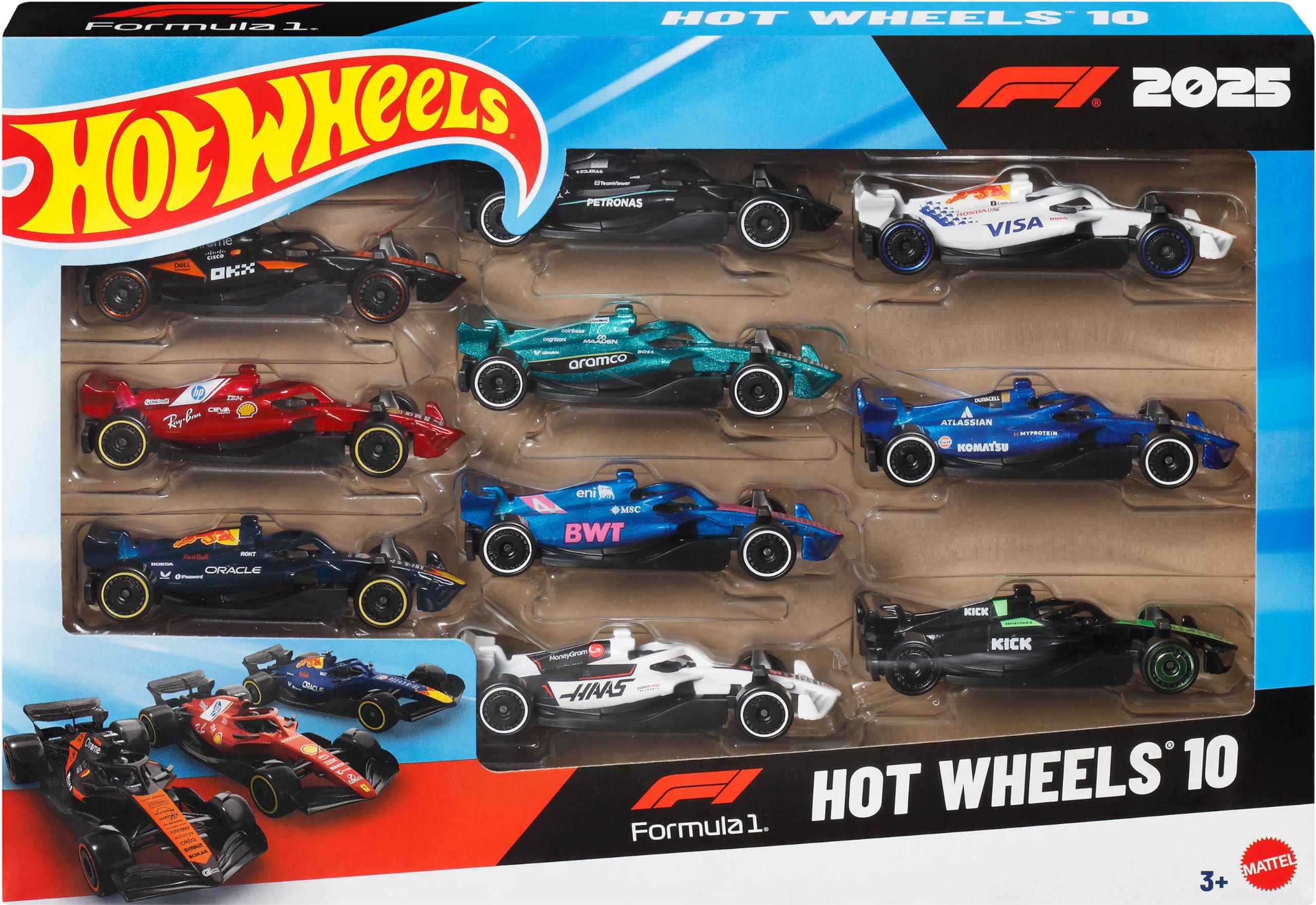 Hot Wheels Formula 1 2025 10-Pack | Set of 10 1:64 Scale Die-Cast Toy Racecars R