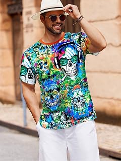 Mens Funny Print T Shirts Summer Round Neck Vintage Tops Casual Short Sleeve T Shirts
