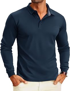 MAGCOMSEN Men's Long Sleeve Polo Shirts Quick Dry Golf Sport Tops Breathable Lightweight Work Shirts with 3 Boutons