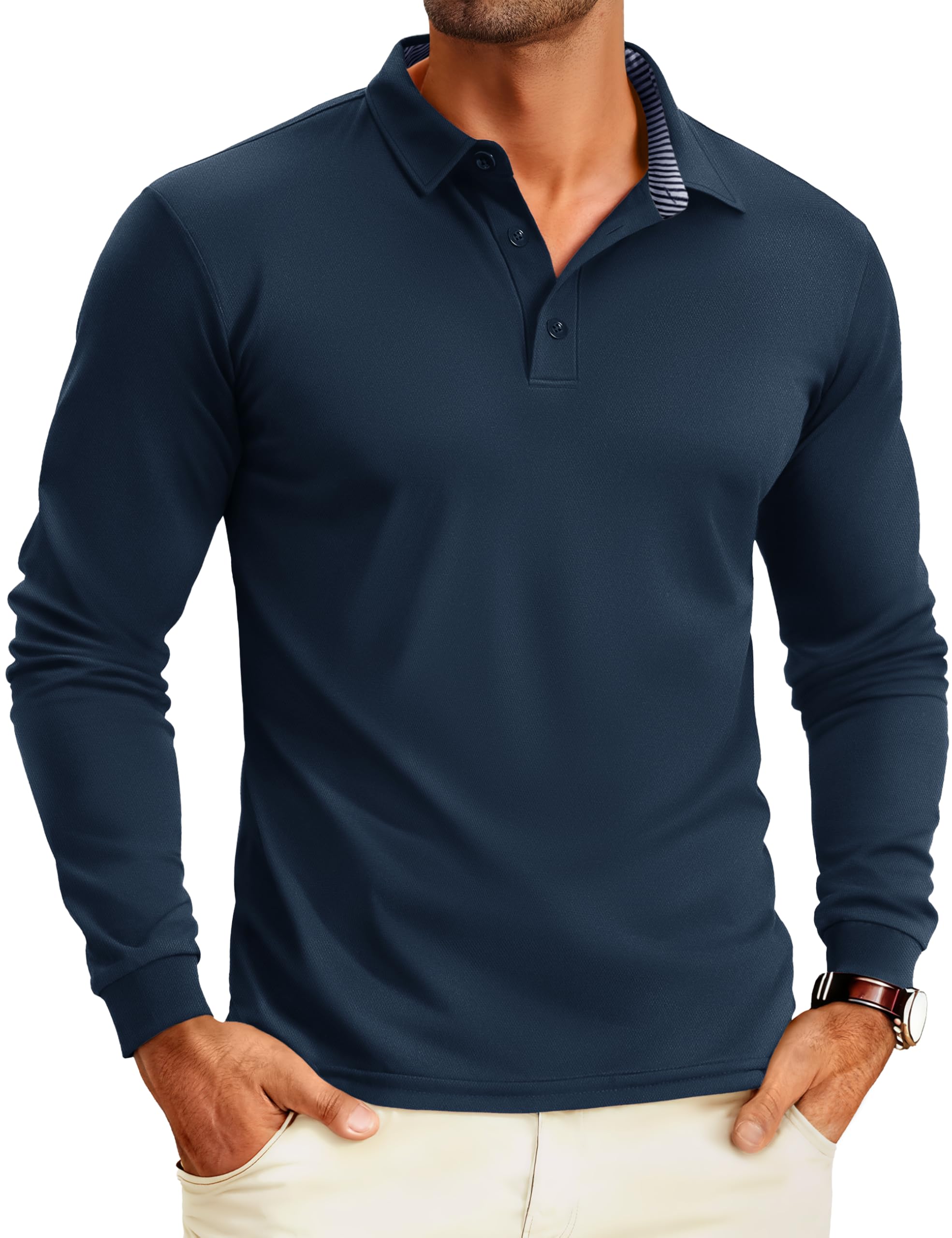 MAGCOMSEN Men's Long Sleeve Polo Shirts Quick Dry Golf Sport Tops Breathable Lig