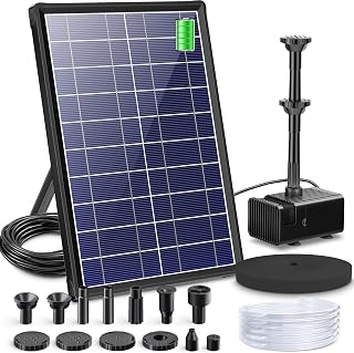 Biling 8W Solar Water Fountain with 3600mAh Battery for Up 600L Garden Pond | 10 Nozzles & 5ft Hose, 300L/h Solar Water Pump for DIY Small Ponds Water Features Waterfall Bird Bath Pool, Working on Cloudy