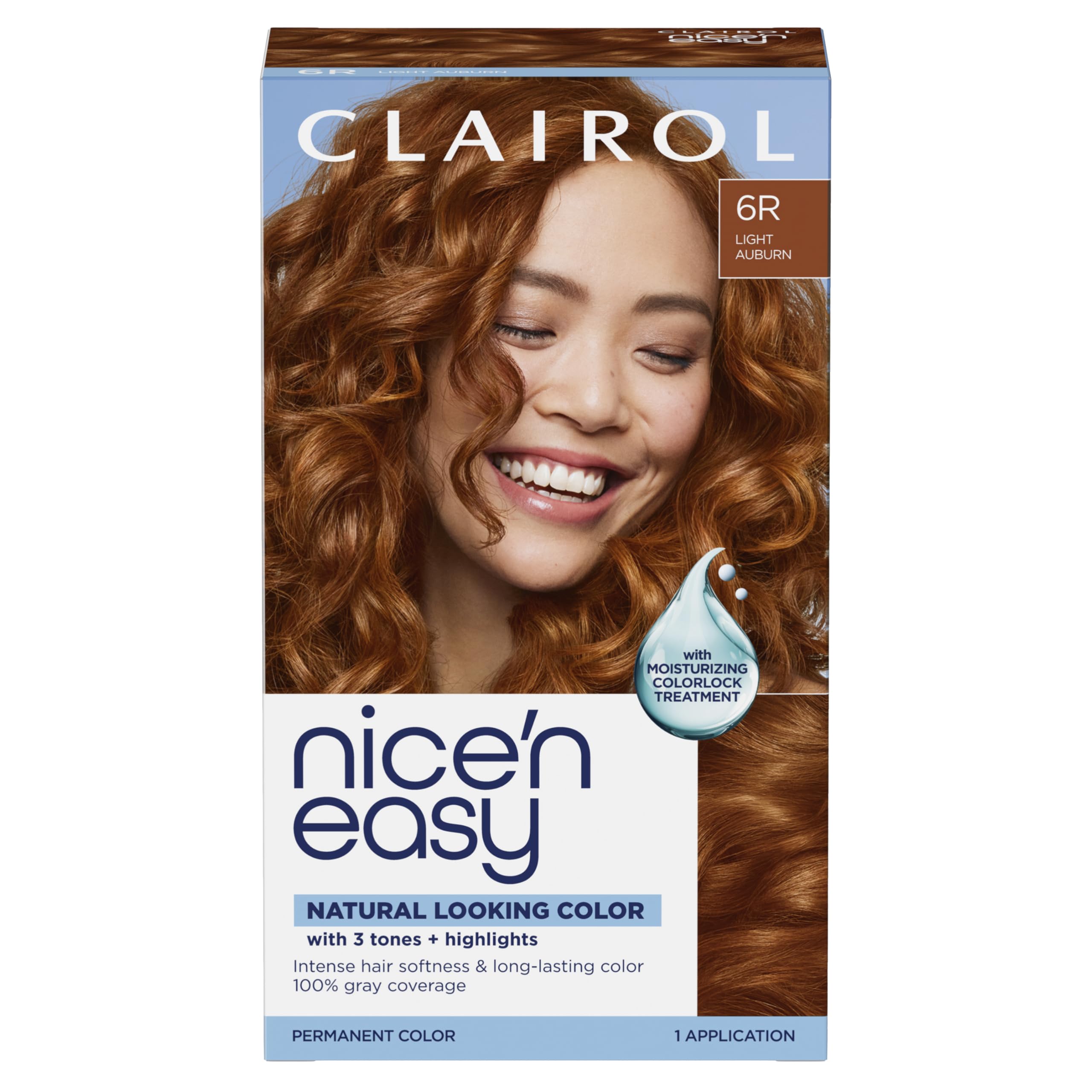 Clairol Nice'n Easy Permanent Hair Dye, 6R Light Auburn | 1 Pack | 100% Gray Cov