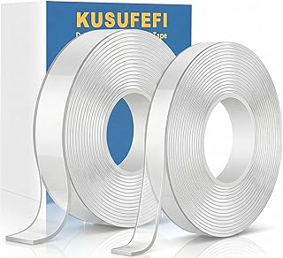 Extra Strong Double Sided Tape, 2 Rolls 6 M Transparent Double-Sided Adhesive Tape, Resistant Removable Without Leaving Residue for Carpets, Photo Walls, Kitchens, Homes, Outdoors and Cars