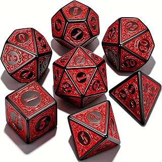 CiaraQ 7pcs Polyhedral Dice Set for Dungeon and Dragons MTG Table Games | Acrylic RPG Dice for D&D with Black Velvet Bag – Black & Red Engraved Two-Tone – Standard Size – Ages 14+