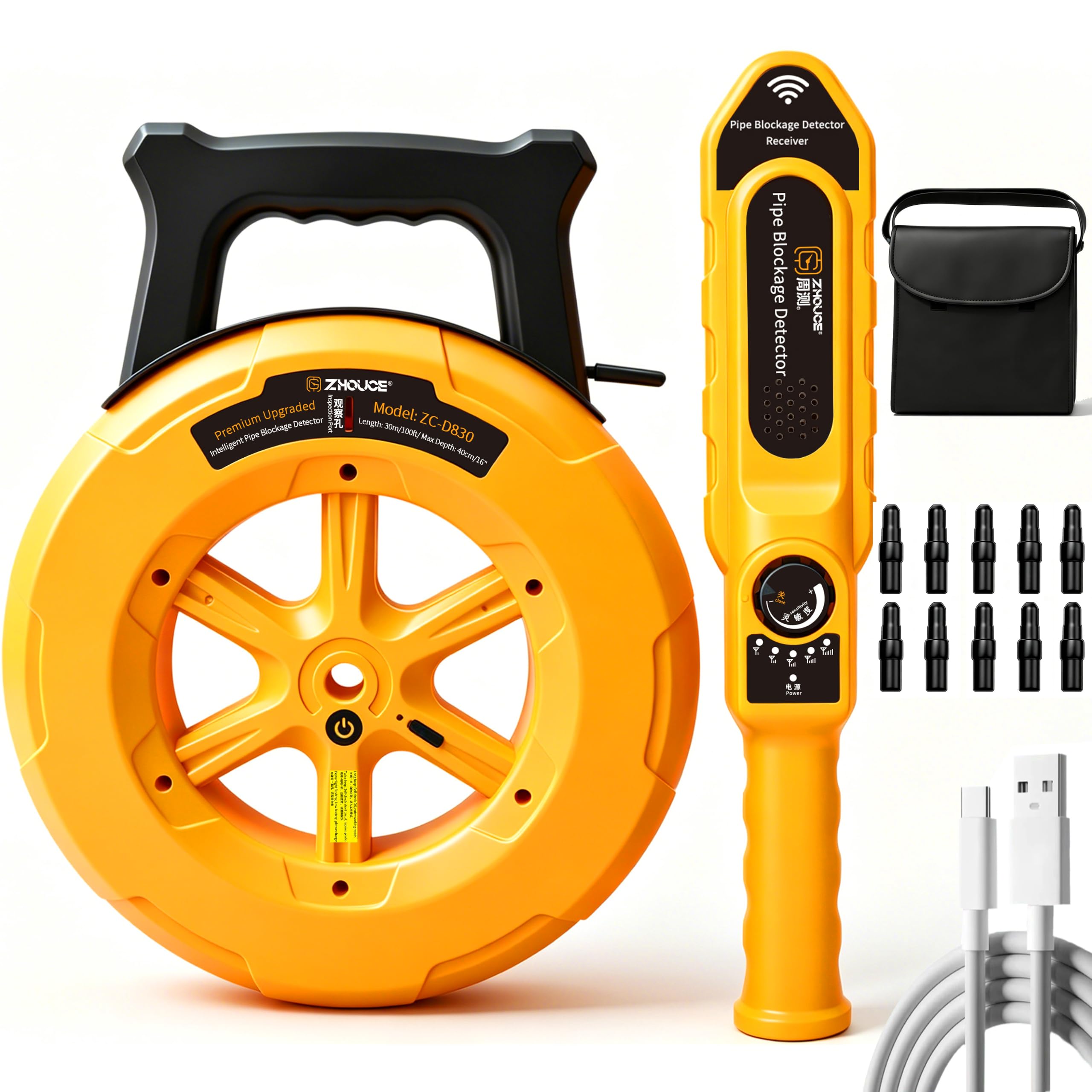 ZHOUCE ZC-D830 Pipe Locator Underground,100ft Buried Water Line Detector | 20" D