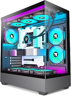 FOIFKIN F1 ATX PC Case - Pre-installed 6 PWM ARGB Fans, Mid-Tower Computer Case, Gaming PC Case full tower, 270° Panorama Tempered Glass, with Type-C, ATX Case Black(Black, F1)