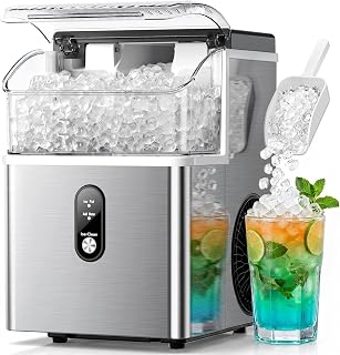 Crzoe Nugget Ice Maker Countertop, 35lbs/Day, Portable Pebble Ice Machine | Sonic Crushed Ice Maker Countertop, Ready in 7 Mins, 43 dB Quiet, Self-Cleaning, for Home/Office, Stainless Steel Silver