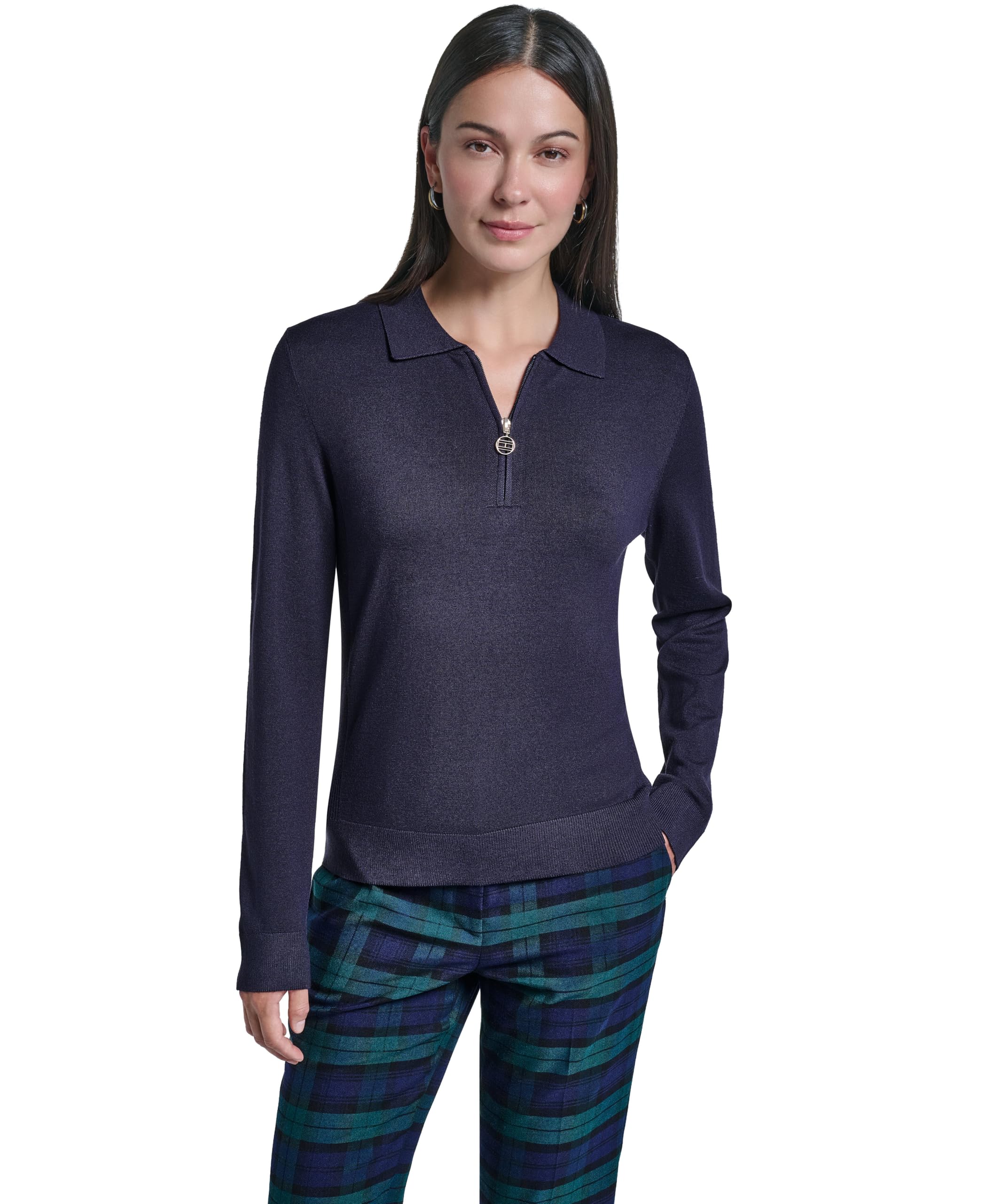 Tommy Hilfiger Women's Solid Long Sleeve Polo 1/4 Zip Sweater