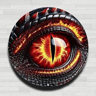 Flaming Dragon Eye with Shiny Scale Vintage Rustic Aluminum Metal Round Wall Sign, 8" Indoor Outdoor Gift for Home, Office, Cafe, Garden Farm Decor