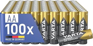 VARTA 100 x AA Batteries Power on Demand Alkaline 1.5V Pack of 100 for Computer Accessories, Smart Home Devices, Made in Germany Exclusive on Amazon