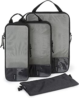 BAGSMART 4 Set Compression Packing Cubes for Suitcases, Trip Organizer Cubes for Travel Essentials, Expandable Luggage Suitcase Lightweight Packing Organizers for Women/Men, Black