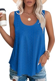 isermeo Womens Tank Tops Eyelet Embroidery Scoop Neck Loose Casual Sleeveless Flowy Summer Shirts Trendy S-2XL