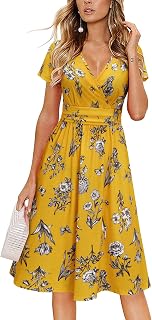 Newshows Women's Pockets Wrap V Neck Floral Summer Vacation Casual Sundress