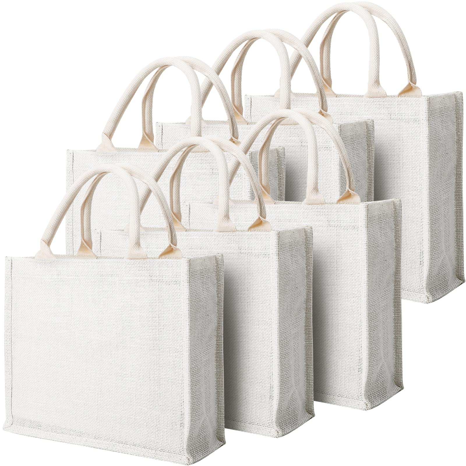 Segarty Tote Bags, 6 Pack Small White Burlap Jute Reusable Canvas Gift Favors Ba