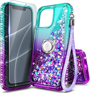 NGB Designed for iPhone 11 Pro Max Case, Cute Liquid Glitter, Aqua/Purple