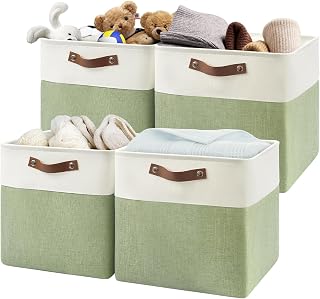 Patvingot Fabric Storage Cubes 13", 4 Pack, with PU Pull Handles,Foldable