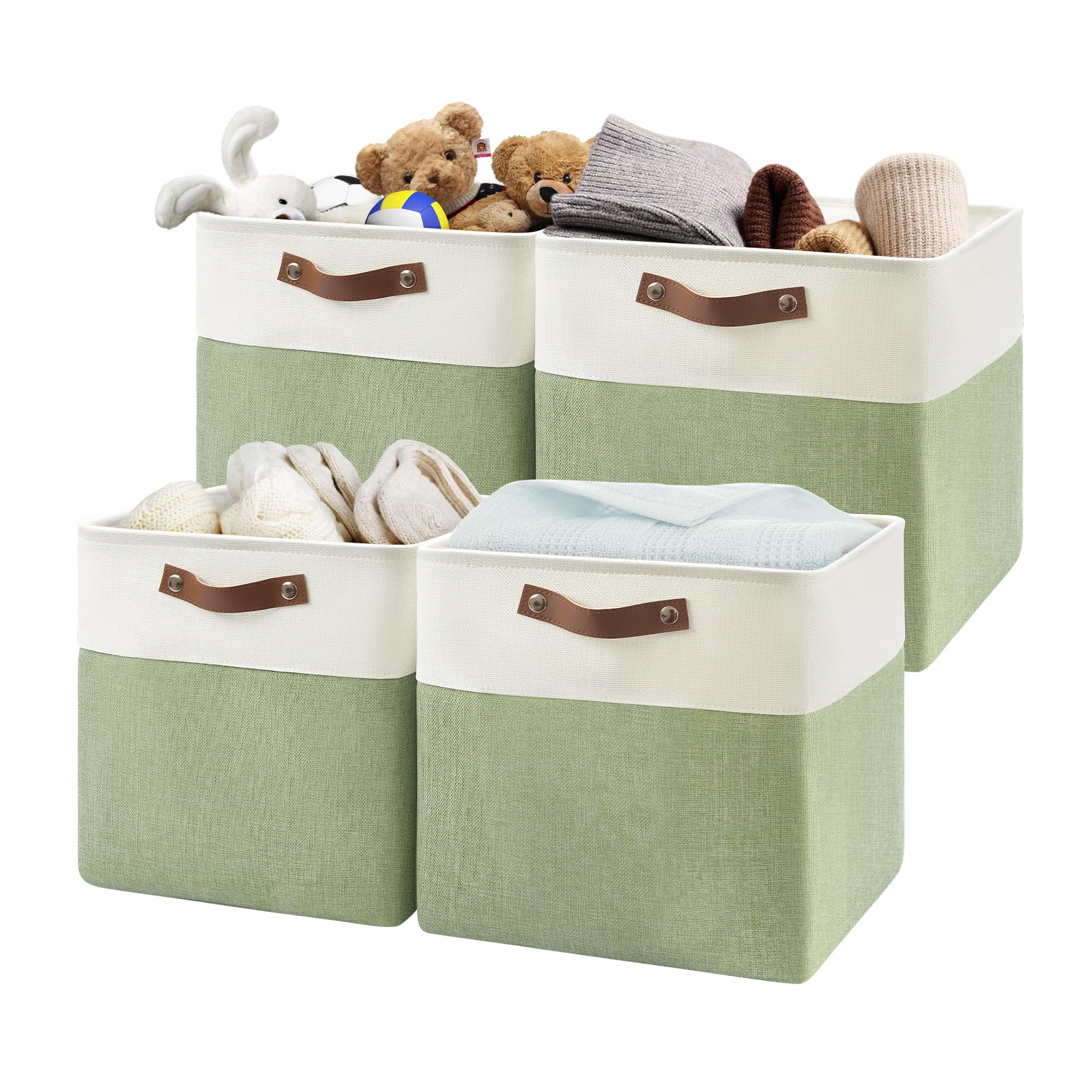 Patvingot Fabric Storage Cubes 13", 4 Pack, with PU Pull Handles,Foldable