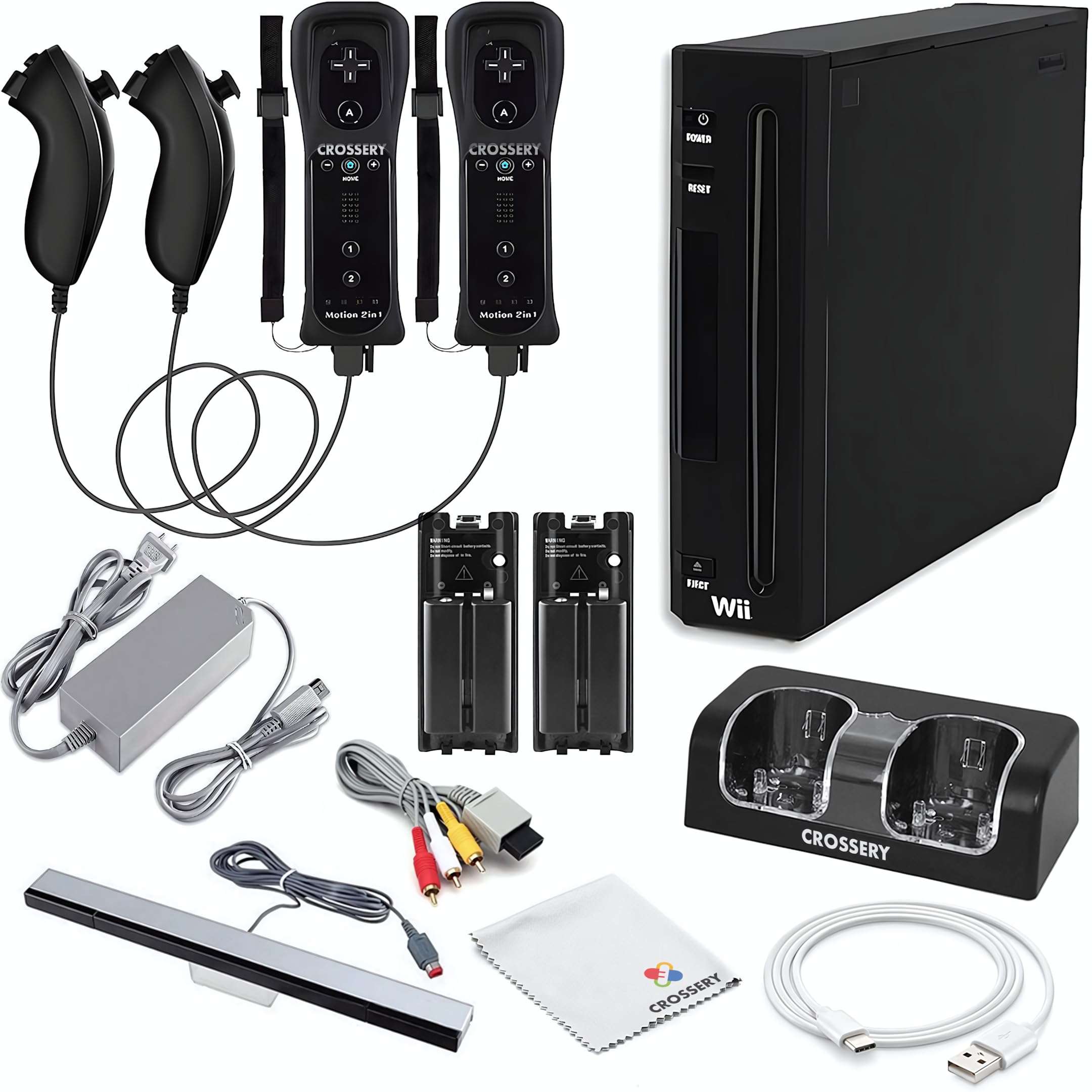 Nintendo Wii Console Bundle Black- With Wii Console Black, 2 Remotes & 2 Nunchuk