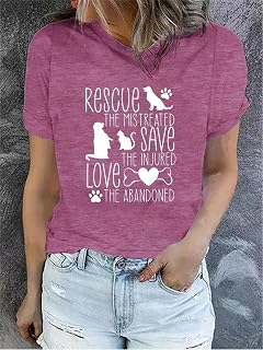 Rescue Dog グラフィックTシャツ レディース アニマルレスキューシャツ ペット 養子縁組 Save The Animals Tシャツ 犬 猫 恋人 カジュアルトップ