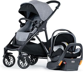 Chicco Corso LE System w/KeyFit Max ClearTex Infant Car Seat &amp; Base | Modular Travel System for Newborns &amp; Toddlers, UPF 50+ Canopy, ClearTex Fabrics, 4-Wheel Suspension, 1-Hand Fold, Grey