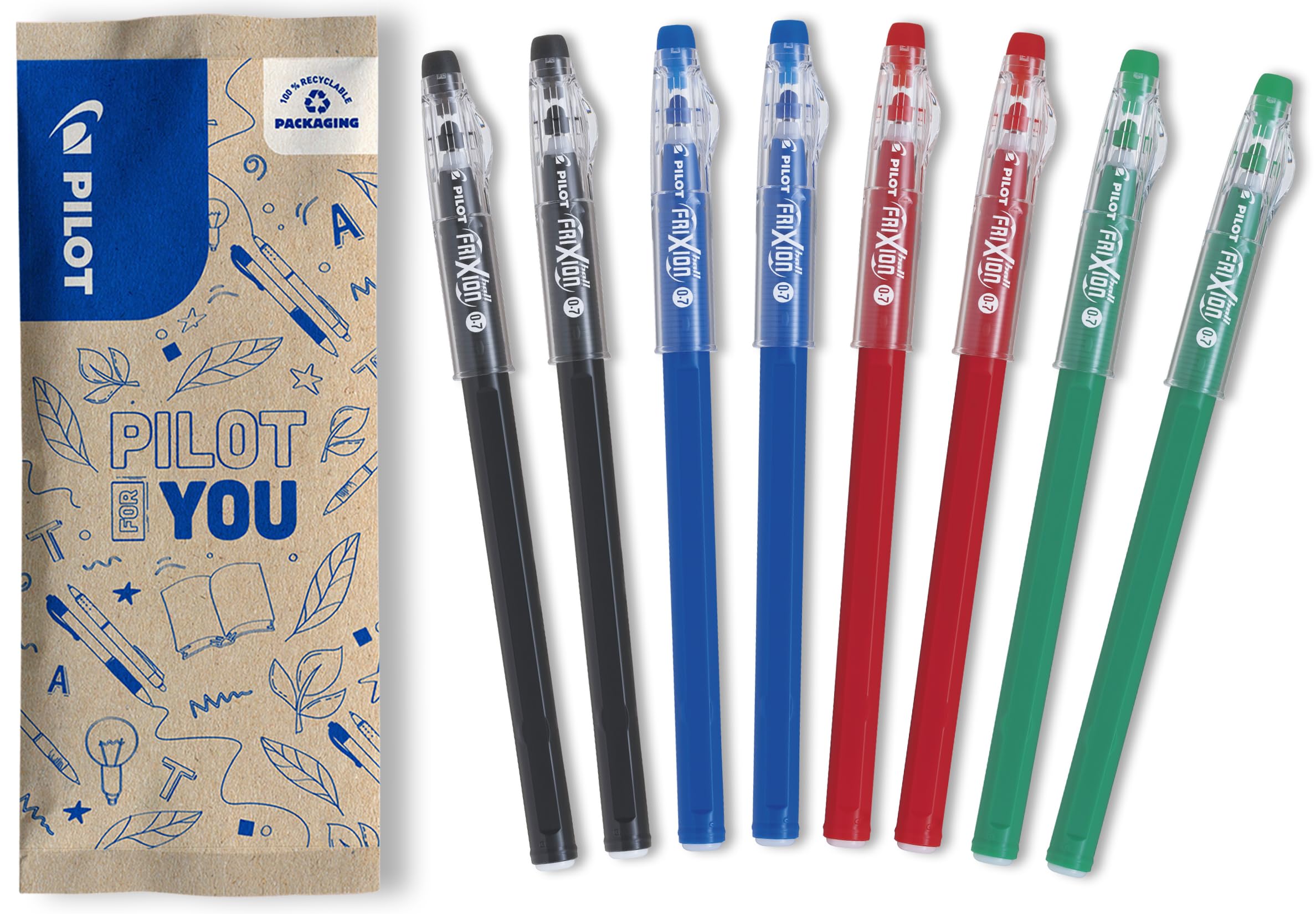 PILOT - FriXion Ball Stick - Erasable Rollerball Pen - Pack of 8
