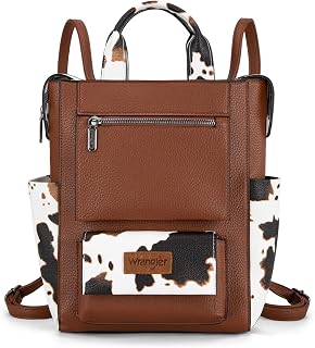 Montana West Wrangler Cow Print Backpack Purse for Women Vegan Leather Ladies Convertible Backpack Stylish Anti Theft Backpack with Adjustable Strap