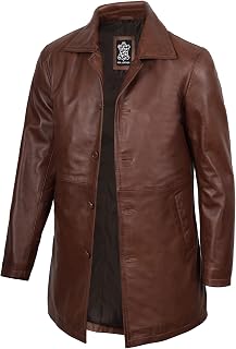 Blingsoul Leather Coats for Men - Vintage Style Long Leather Jacket Men