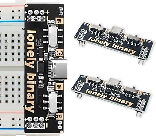 Lonely Binary 3-Pack Solderless Breadboard Power Supply 3.3V 5V USB-C | Switchable power supply module: 2 independent rails, 5V or 3.3V each, up to 500mA, USB-C 5V input, PPTC fuse, LED indicators