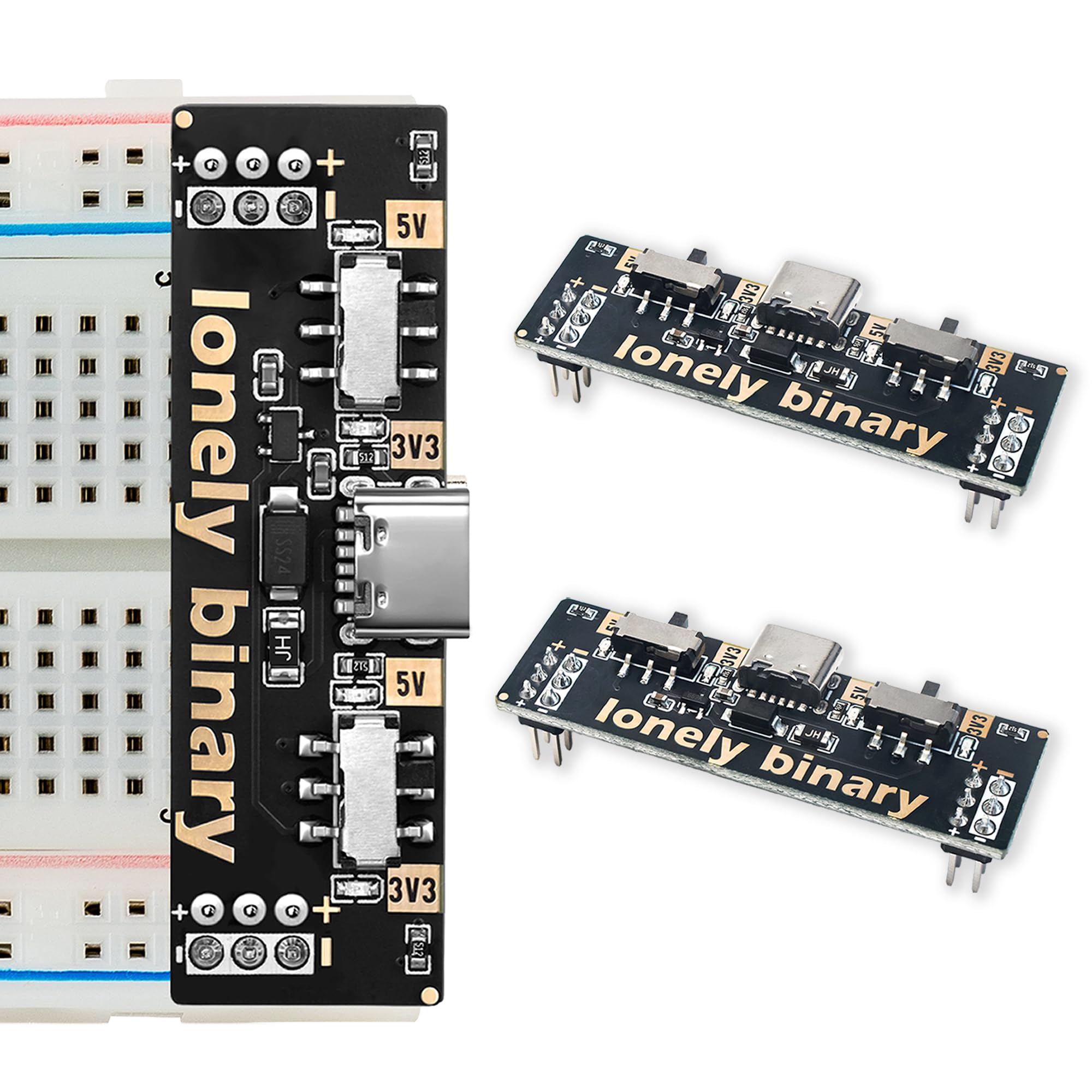 Lonely Binary 3-Pack Solderless Breadboard Power Supply 3.3V 5V USB-C | Switchab