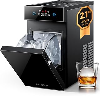 ecozy 2.1" Clear Ice Ball Maker Countertop Minimal Footprint Sphere Ice | CrystalFlux Technology, 8H Timer, 1 pc in 30 Mins, 48 pcs/Day, Self-Cleaning, Home Bar Whiskey & Bourbon