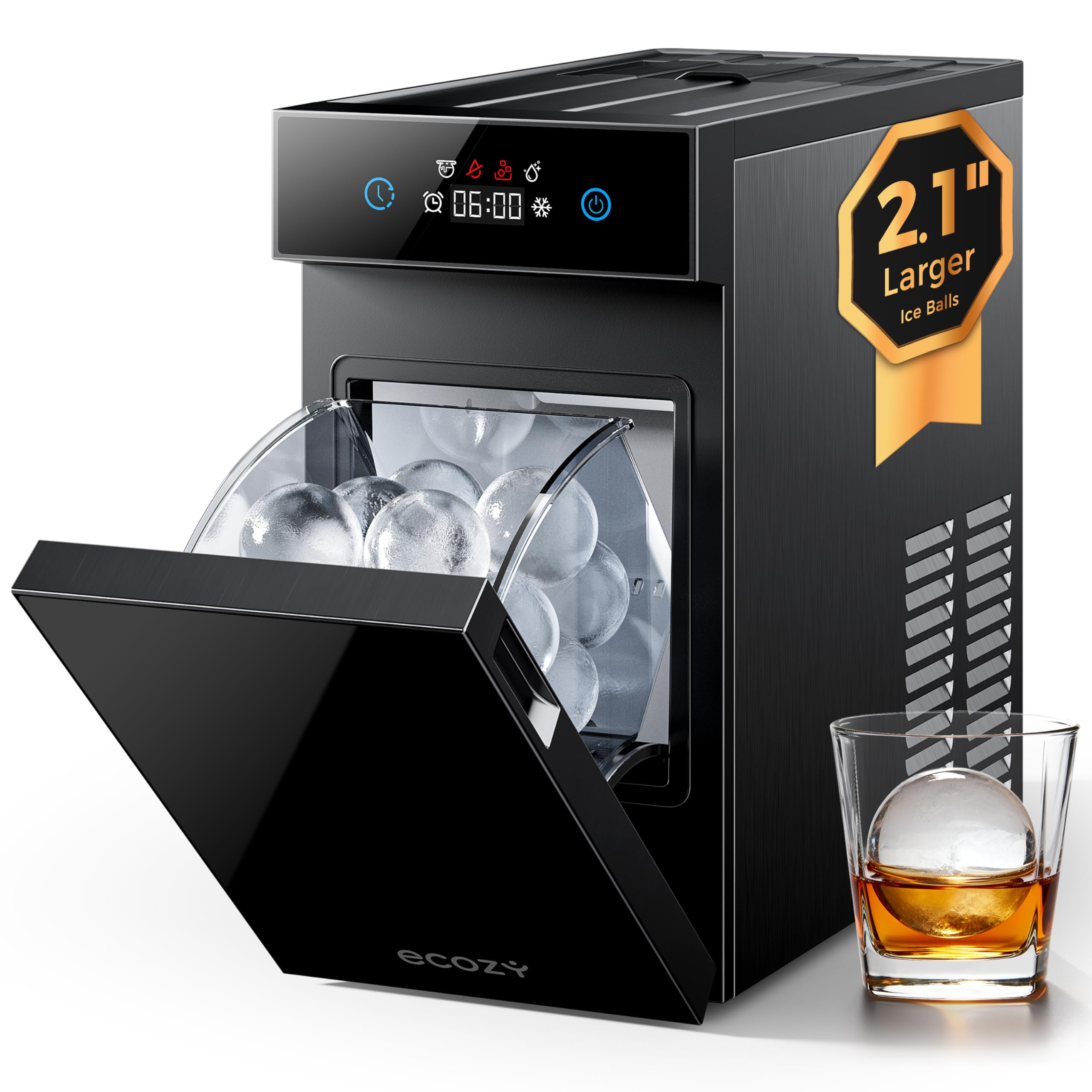 ecozy 2.1" Clear Ice Ball Maker Countertop Minimal Footprint Sphere Ice | Crysta