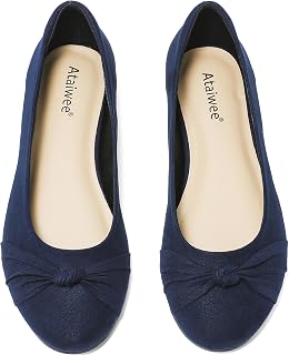 Ataiwee Women's Wide Width Flat Shoes Bow Round Toe Ballet Flats