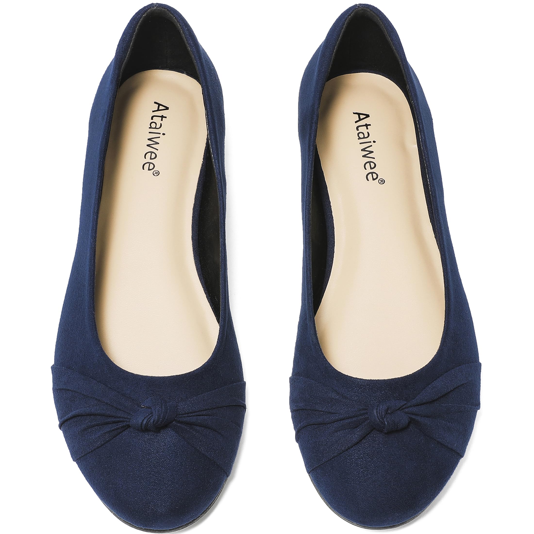 Ataiwee Women's Wide Width Flat Shoes Bow Round Toe Ballet Flats