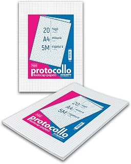 Blasetti - pack of 20 sheets protocol - 5M squares | Blasetti: A4 60 g Bicolour Foolscap Sheets for School, Office and Professional Studies, Pack 20.