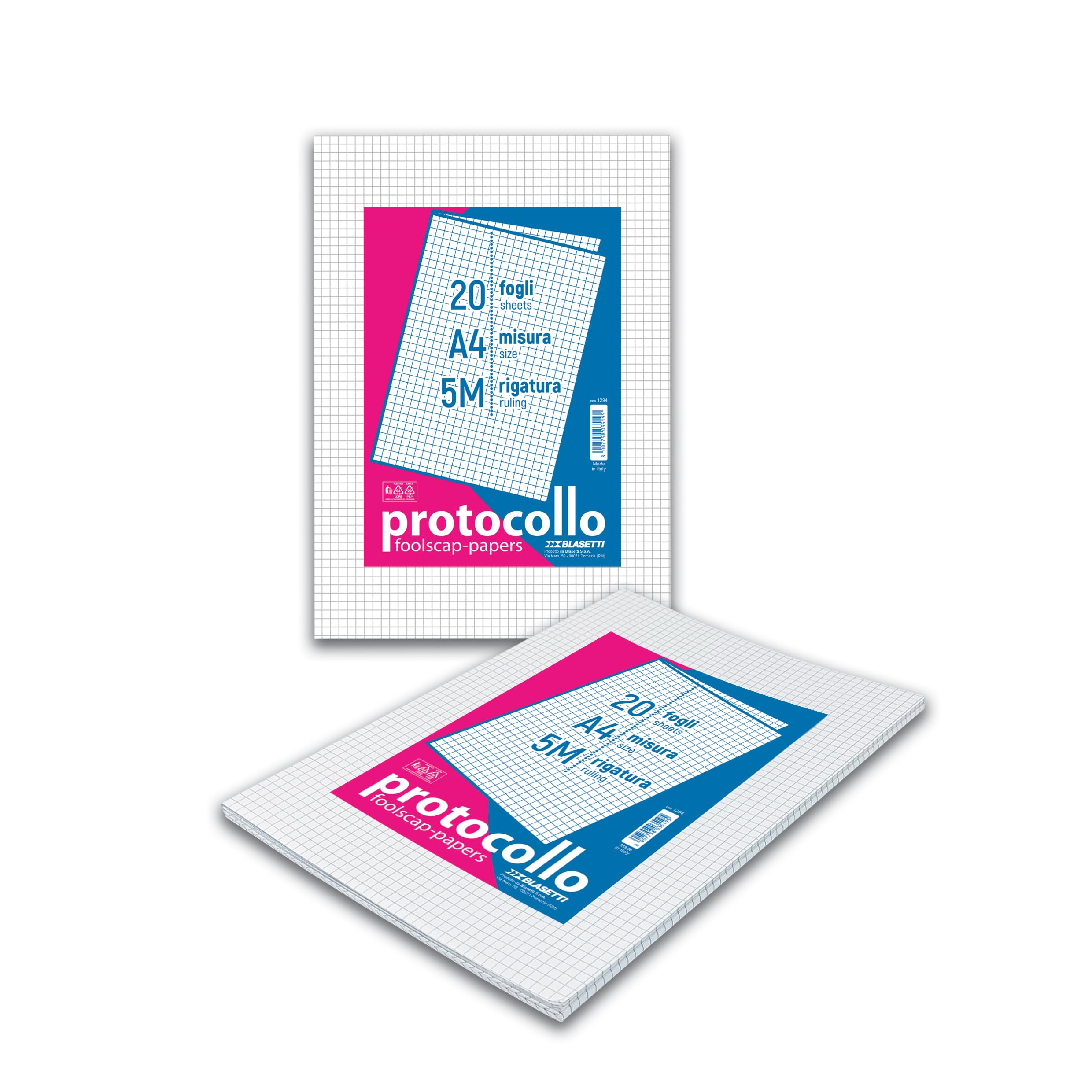 Blasetti - pack of 20 sheets protocol - 5M squares | Blasetti: A4 60 g Bicolour 