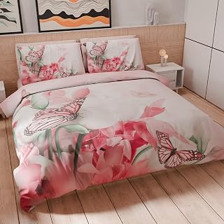 PETTI Artigiani Italiani - Double Duvet Cover Set 250 x 200 cm (2 Pillowcases 50 x 80 cm Included), Soft Microfibre Duvet Cover Set with Digital Print - Made in Italy - Roses Butterfly