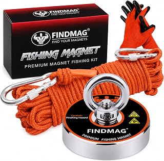 FINDMAG Magnet Fishing Kit, D60 Strong Lift Magnet 231 KG Pulling Force | Round Neodymium Magnet, River Magnets for Magnetic Fishing & Salvage in River, with 20m Nylon Rope Carabiner Hand Gloves