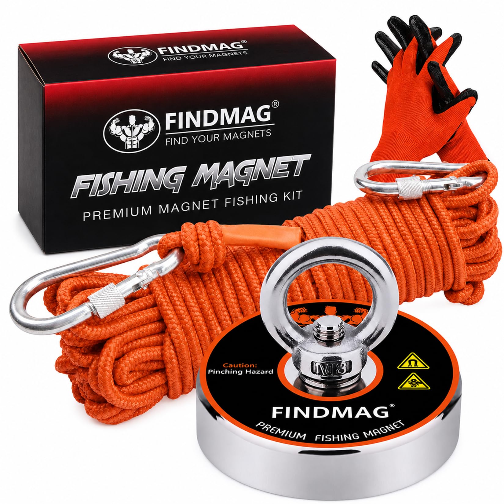 FINDMAG Magnet Fishing Kit, D60 Strong Lift Magnet 231 KG Pulling Force | Round 