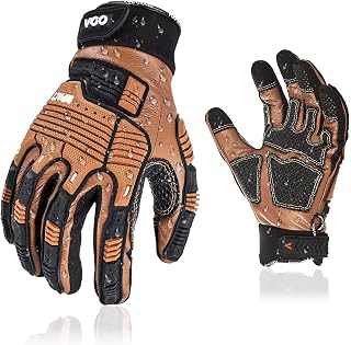 Vgo... Work Gloves Men Touchscreen in Cowhide Palm, Heavy Duty Gloves Anti Impact Utility for Warehouse Mechanics Carpenter Trucker, 1 pair(M)