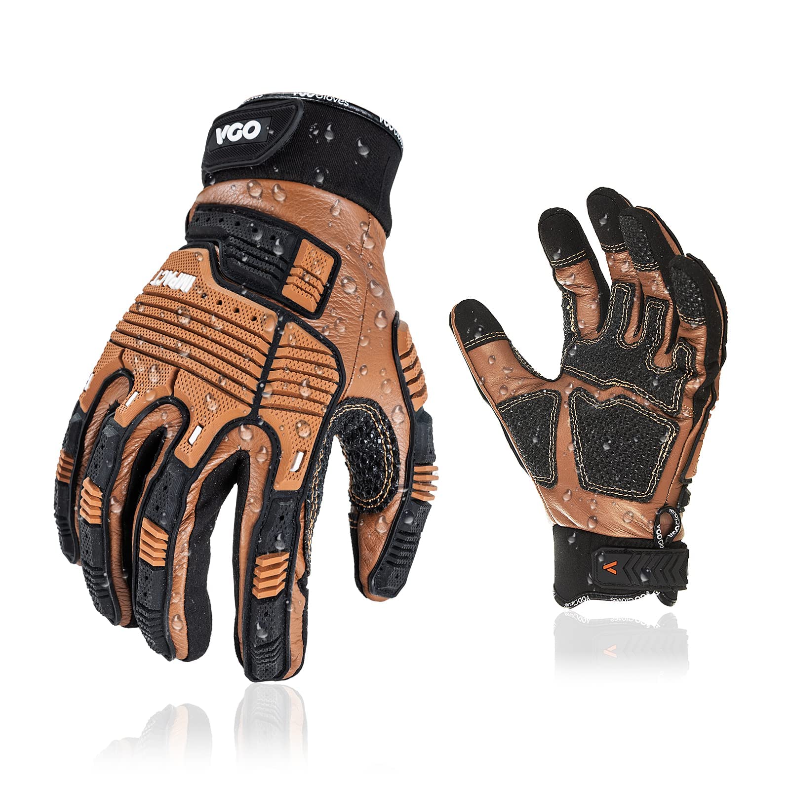 Vgo... Work Gloves Men Touchscreen in Cowhide Palm, Heavy Duty Gloves Anti Impac