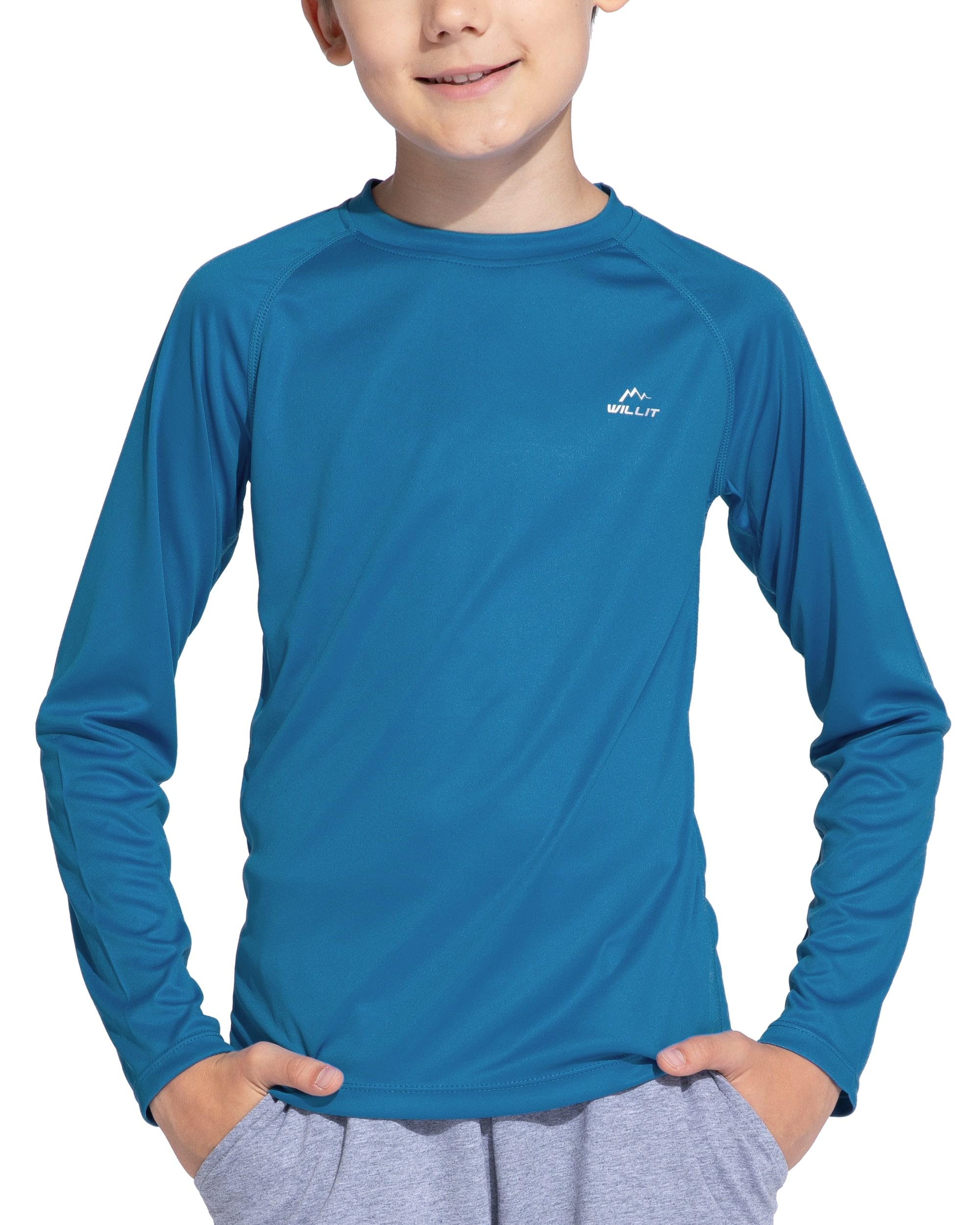 Willit Boy's UPF 50+ Sun Protection Shirt, Long Sleeve, Youth Swim Shirt, SPF Fi