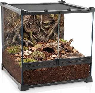 NEPTONION Mini Reptile Glass Terrarium 12"x12"x12" Durable Reptile Habitat Tank with Heat Resistant Aluminum Alloy Frame, Double Swinging Doors with No Jam by Sand and Other Debris