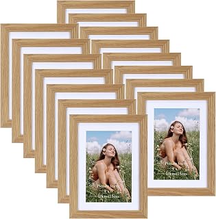 15 Pack Photo Frames 6x4 with Mat, Versatile Photo Frames 7x5 Without Mat, Natural Wood Colour Picture Frame for Wall or Tabletop Display