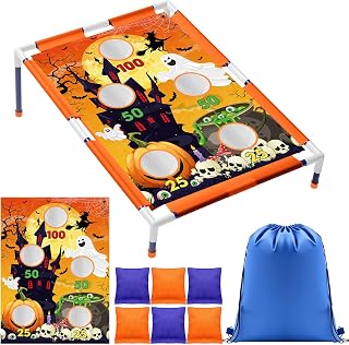Viorawhite Halloween Bean Bag Toss Game for Kids, Ghost Cornhole Games Set | Halloween Cornhole with 6 Bags, Outdoor Indoor Toddler Toys, Fall Festival Games for Adult Carnival Gift Family Party Yard