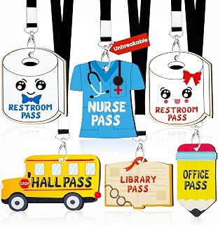 Classroom Hall Passes for Teacher, 6 Pcs Durable Bathroom Pass Lanyards for Students Management, School Supplies for Restroom Library Office and Nurse