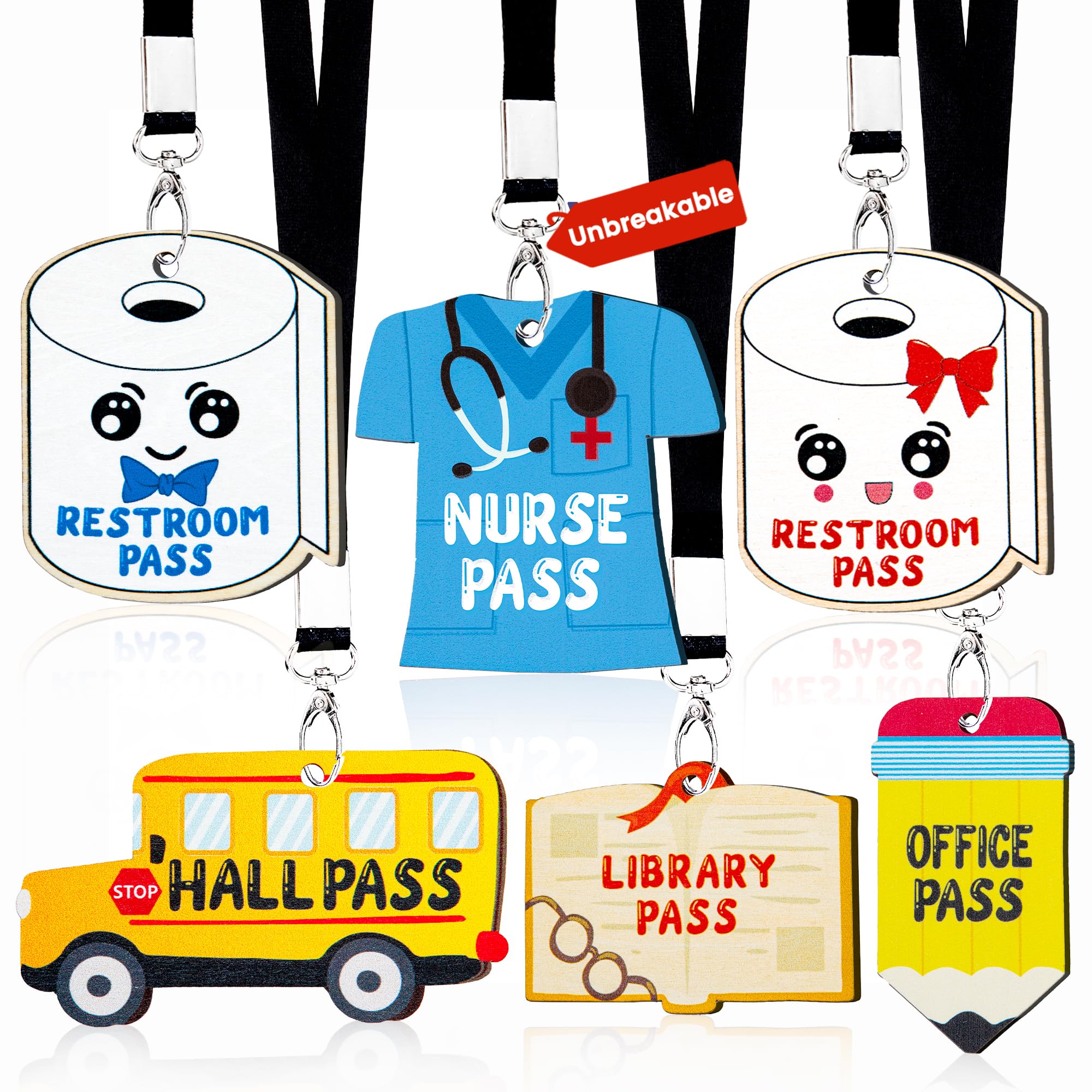 Classroom Hall Passes for Teacher, 6 Pcs Durable Bathroom Pass Lanyards for Stud