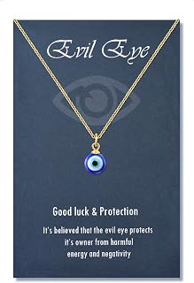 PPJew Evil Eye Necklace Chain Blue Eyes Amulet Pendant Necklace Ojo Turco Kabbalah Protection Adjustable Delicate Jewelry Gift for Women（Silver/Gold）