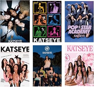 KOWASO 6 Sheets Top Idol Girl Groups Colorful Poster, Katseye Poster with Adhesive Backing, Wall Hanging for Bedroom Dorm Studio, Trendy Room Decor Backdrop 34.5 * 24 cm