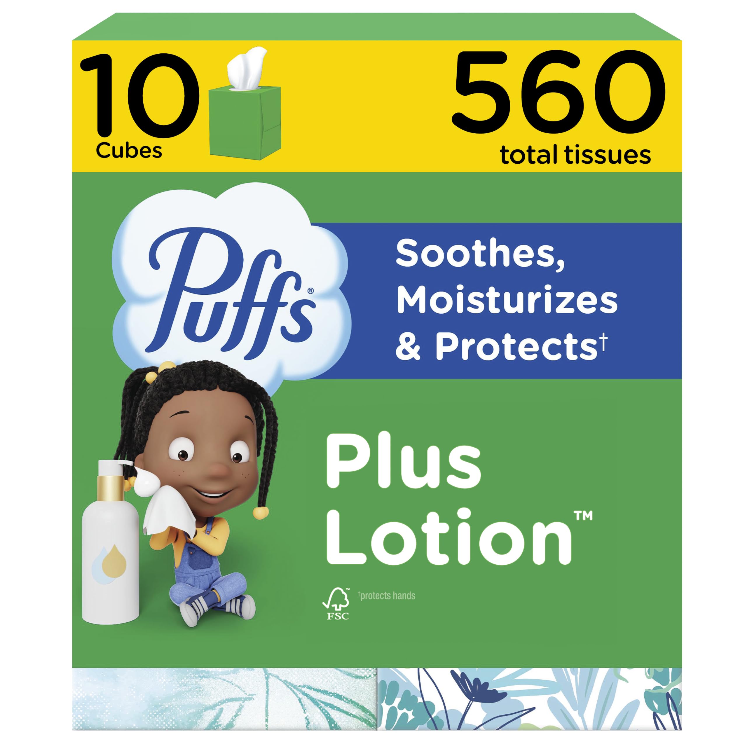 Puffs Facial Tissues Plus Lotion, 10 Cube Boxes, 56 Facial Tissues per Box, Alle