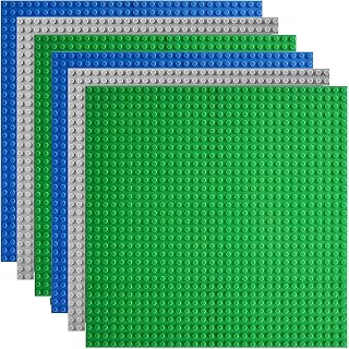 Lekebaby Classic Baseplates 10" x 10" Building Brick Base Plates, 100% Compatible with All Major Brands Baseplates for Building, Green, Gray and Blue